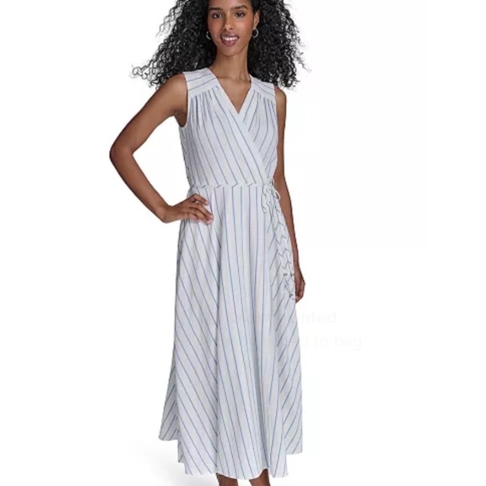 Calvin Klein Striped Midi Dress Women 6 NEW V-Neck Sleeveless MSRP $139